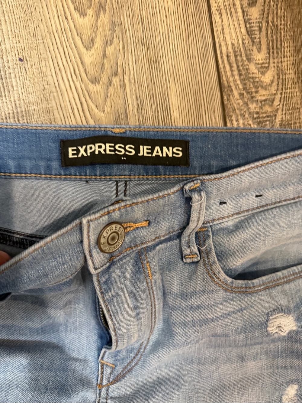 Express Light Blue Ripped Skinny Jeans - Picture 2 of 3